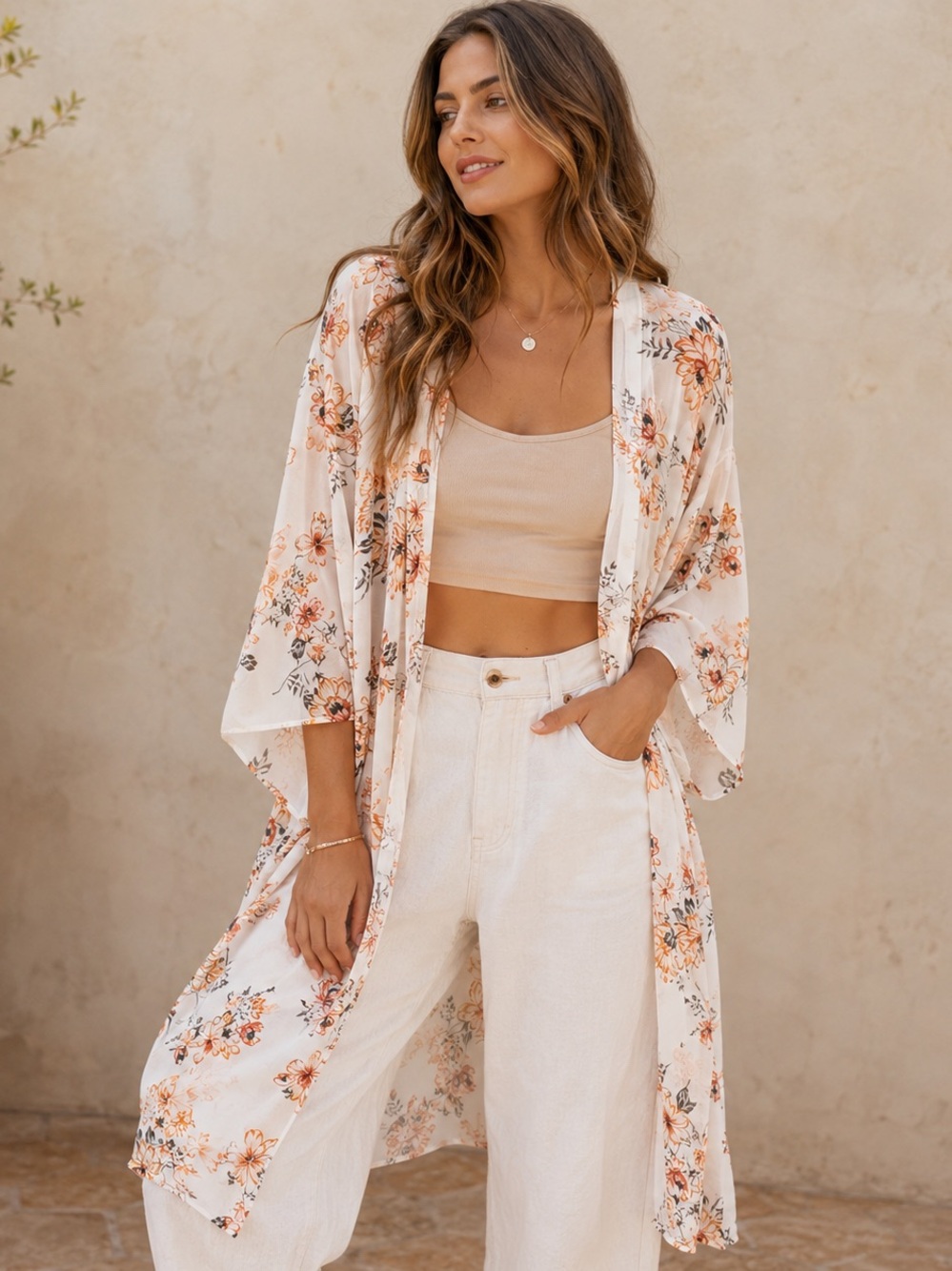 Sheer Floral Kimono Duster Resort Beach Cover Up M–XL